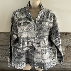Chico’s Tapestry jacket features bridges and buildings size 3 (16/18)